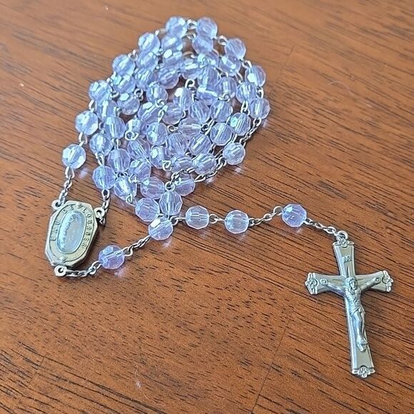 Crystal Rosary Clear Holy Land Necklace Cross Crucifix Catholic EAU De Lourdes - Picture 6 of 14